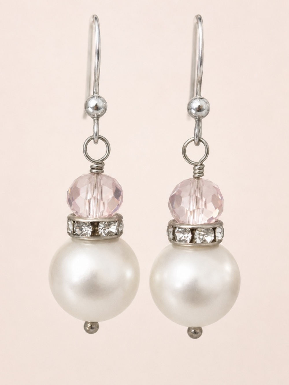Delicate Pink Crystal and Pearl Drop Earrings